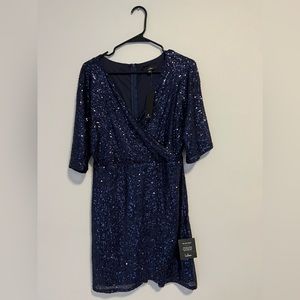 Lulu’s XL Navy Blue Sequin Faux-Wrap Mini Dress - Perfect for Eras Tour!